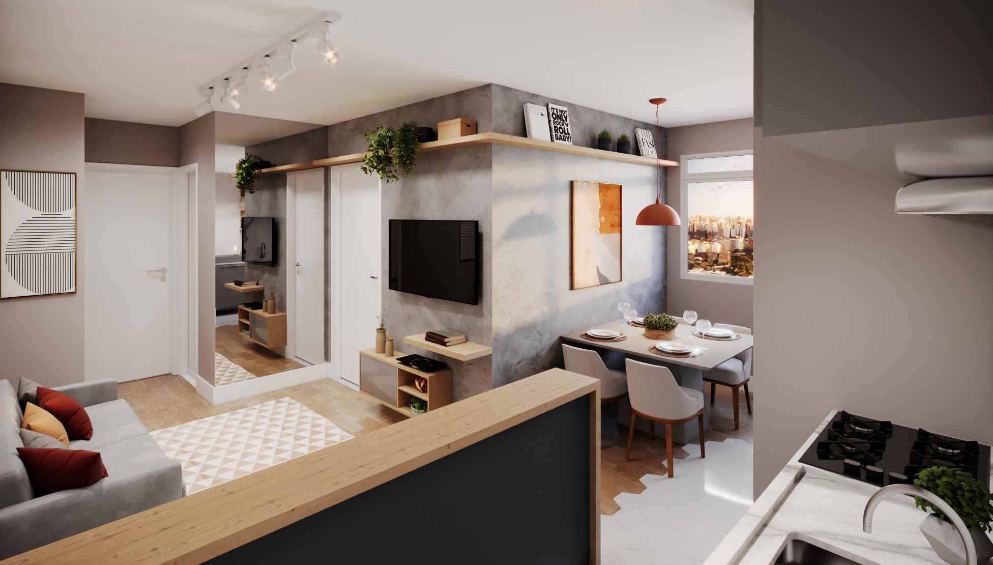 Sala de estar e jantar do apartamento